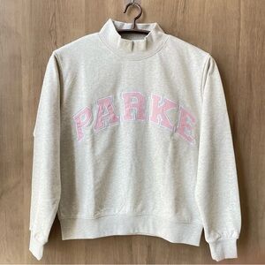 PARKE Women's Mock-Neck Sweatshirt in Light Cream with Pink Logo